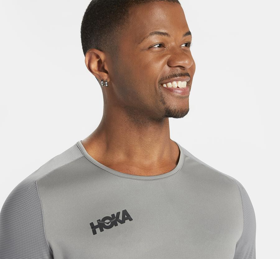 Hoka One One Top Erkek Gri - Performance Long Sleeve - MT3529706